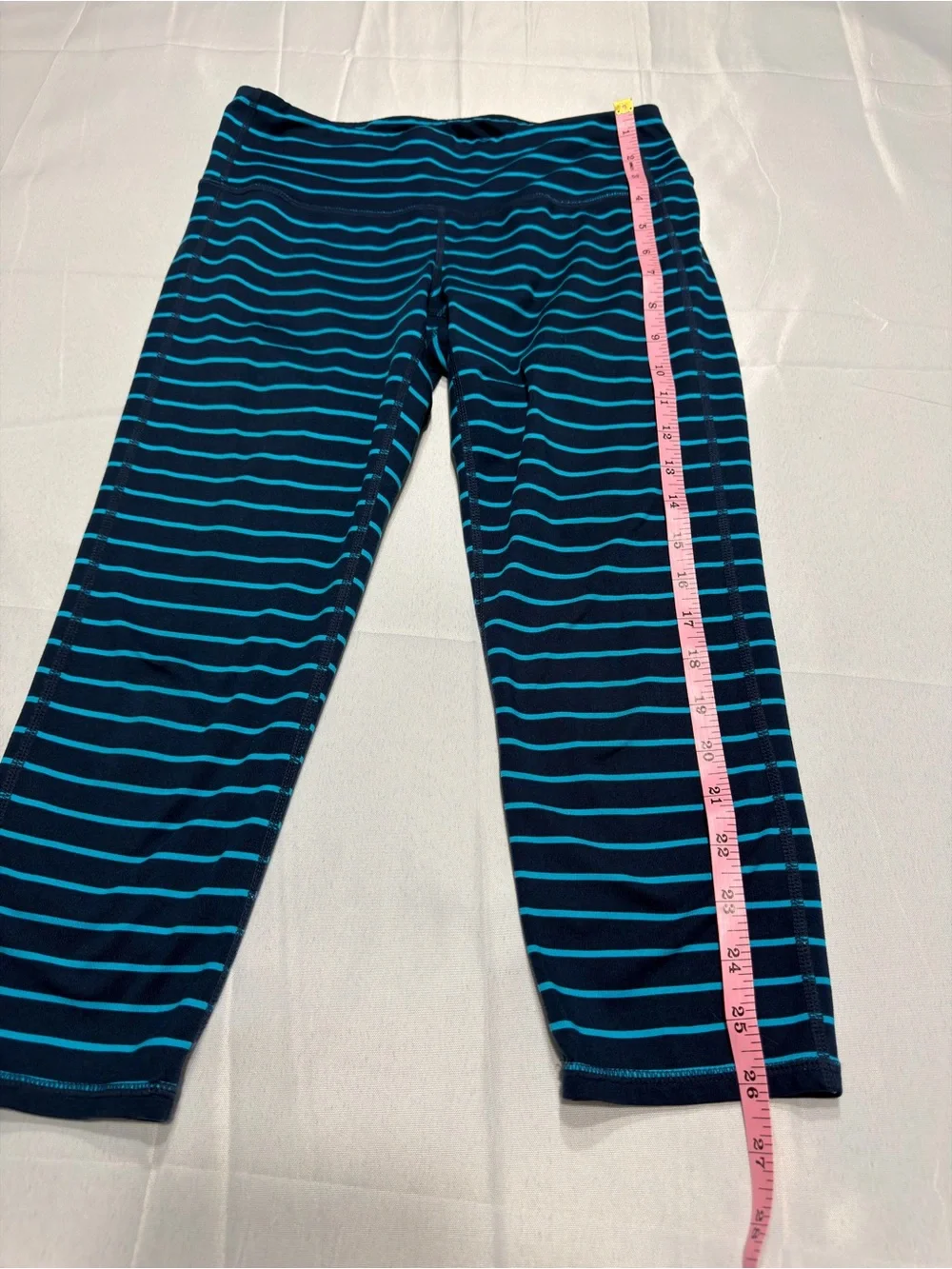 Athleta Capri Leggings Small Navy Flash Blue Stripe Yoga